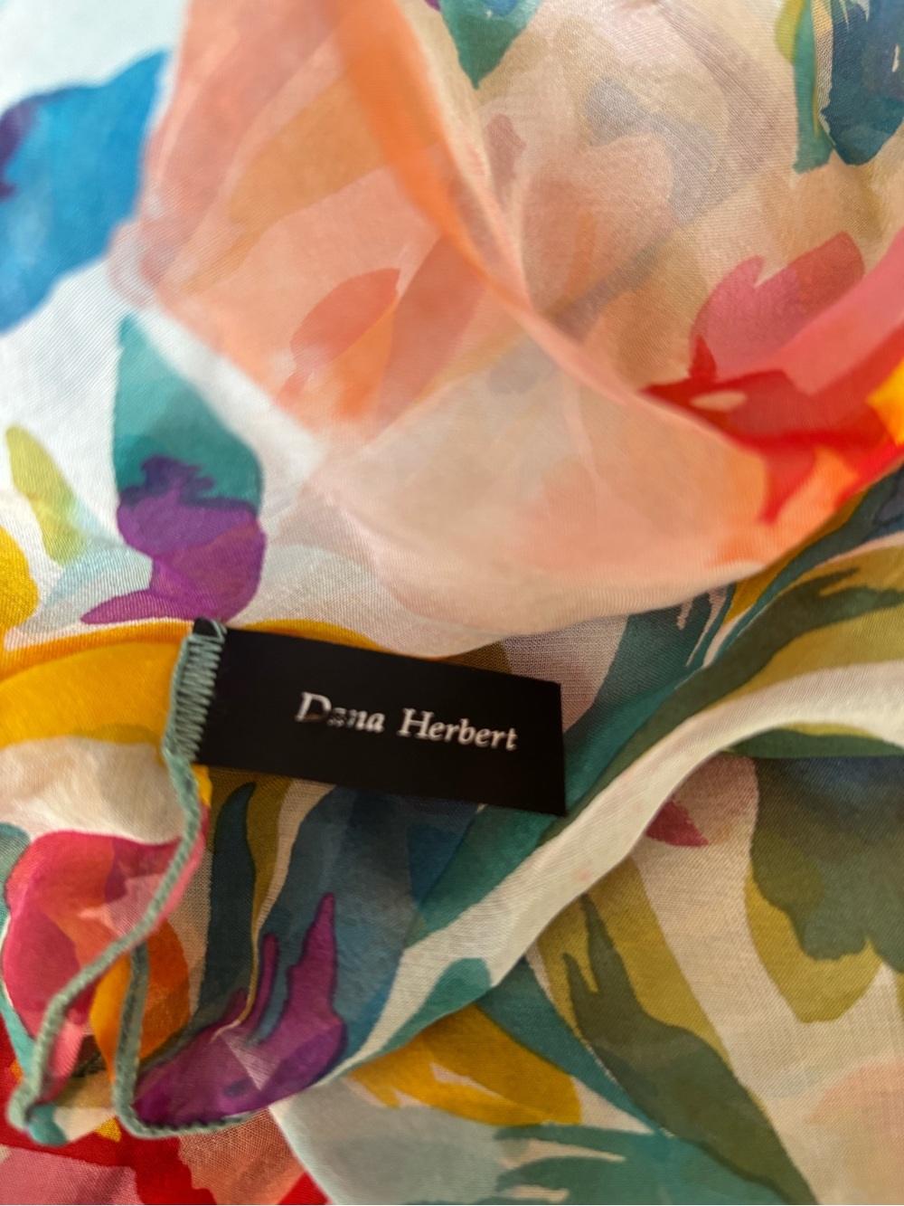 Dana Herbert multicolored floral sheer silk scarf. - Picture 9 of 13